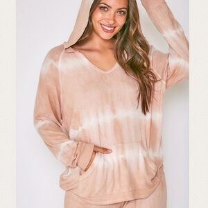 Taupe & Ivory Tie Dye Hooded Knit Top